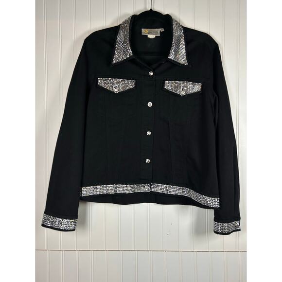 christine alexander black denim jacket  Crystal Detailed Collared M100% cotton - Picture 1 of 15